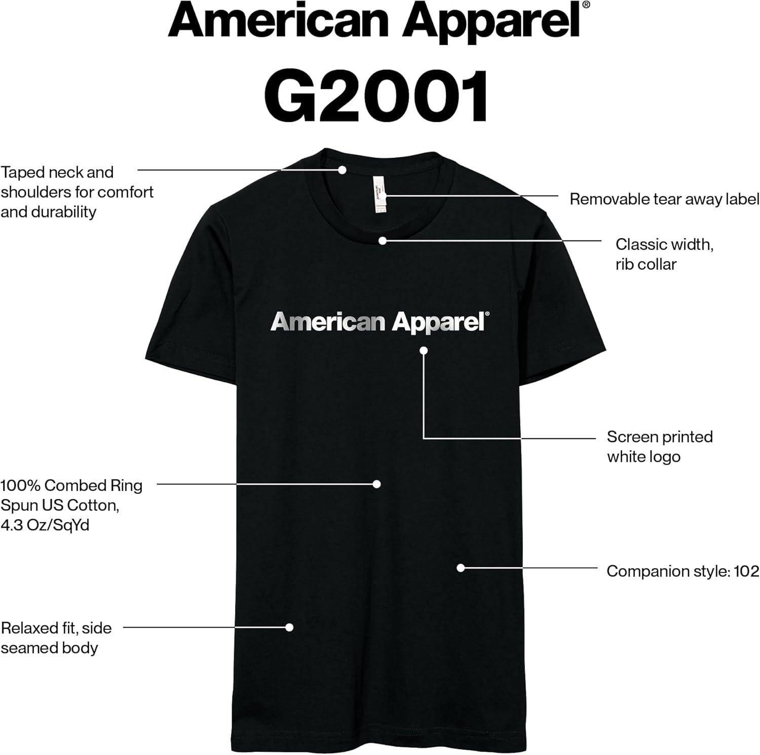 imageAmerican Apparel Adult Fine Jersey TShirt Style G2001 MultipackBlack White Logo Center Print 1pack