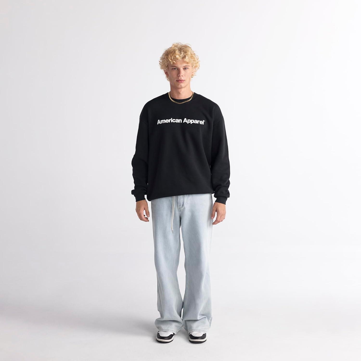 imageAmerican Apparel Adult ReFlex GRF496AA Fleece Crewneck SweatshirtBlack White Logo Center Print 1pack