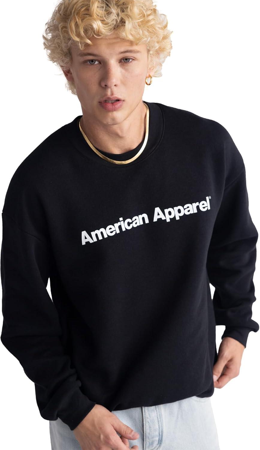 imageAmerican Apparel Adult ReFlex GRF496AA Fleece Crewneck SweatshirtBlack White Logo Center Print 1pack
