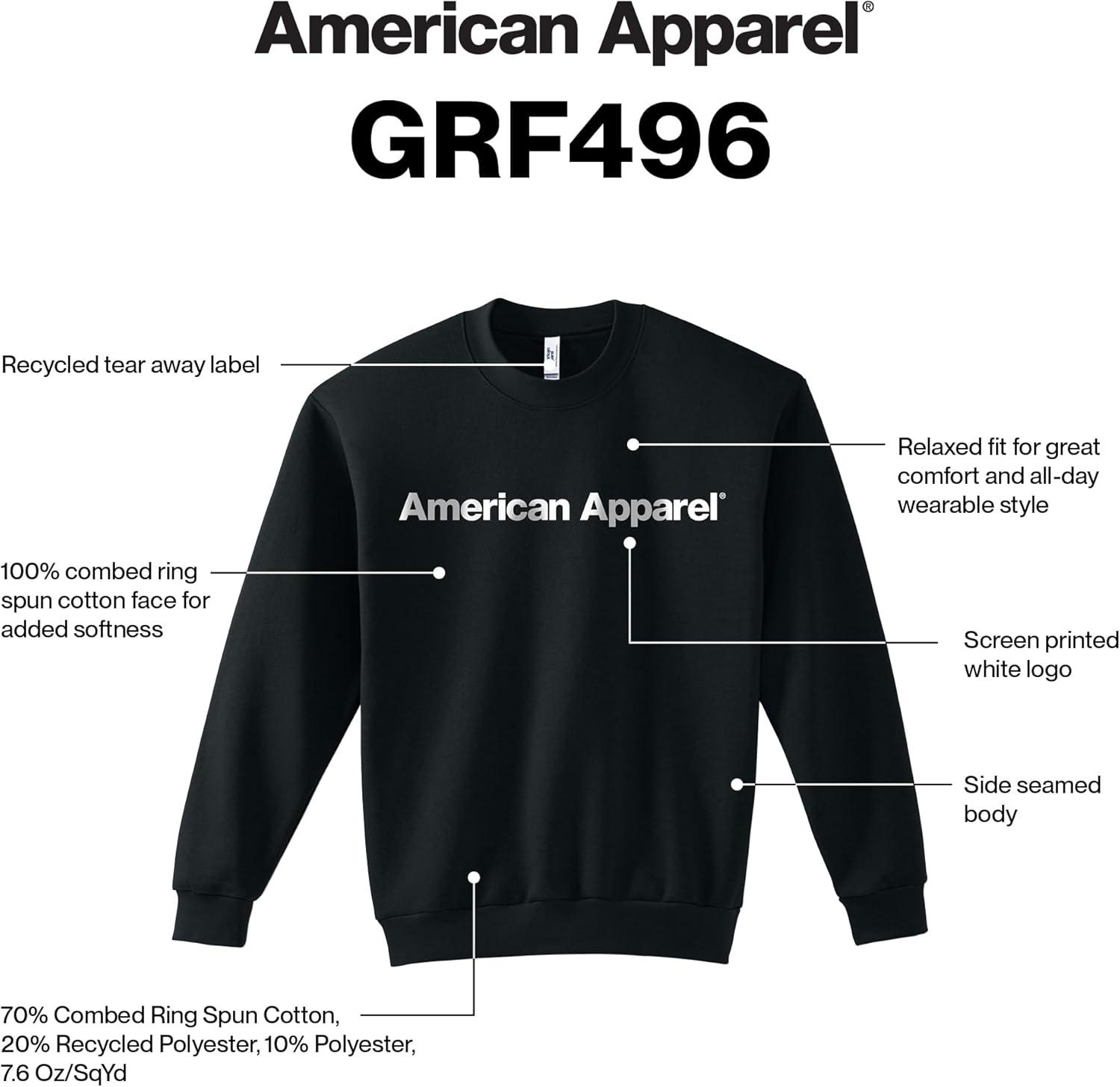 imageAmerican Apparel Adult ReFlex GRF496AA Fleece Crewneck SweatshirtBlack White Logo Center Print 1pack
