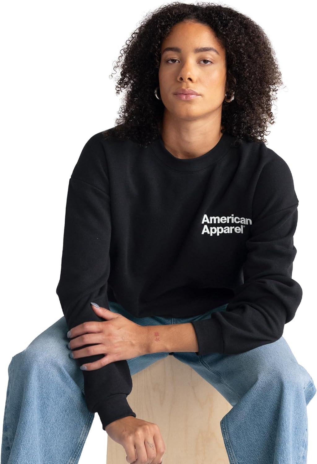 imageAmerican Apparel Adult ReFlex GRF496AA Fleece Crewneck SweatshirtBlack White Logo Left Embroidered 1pack