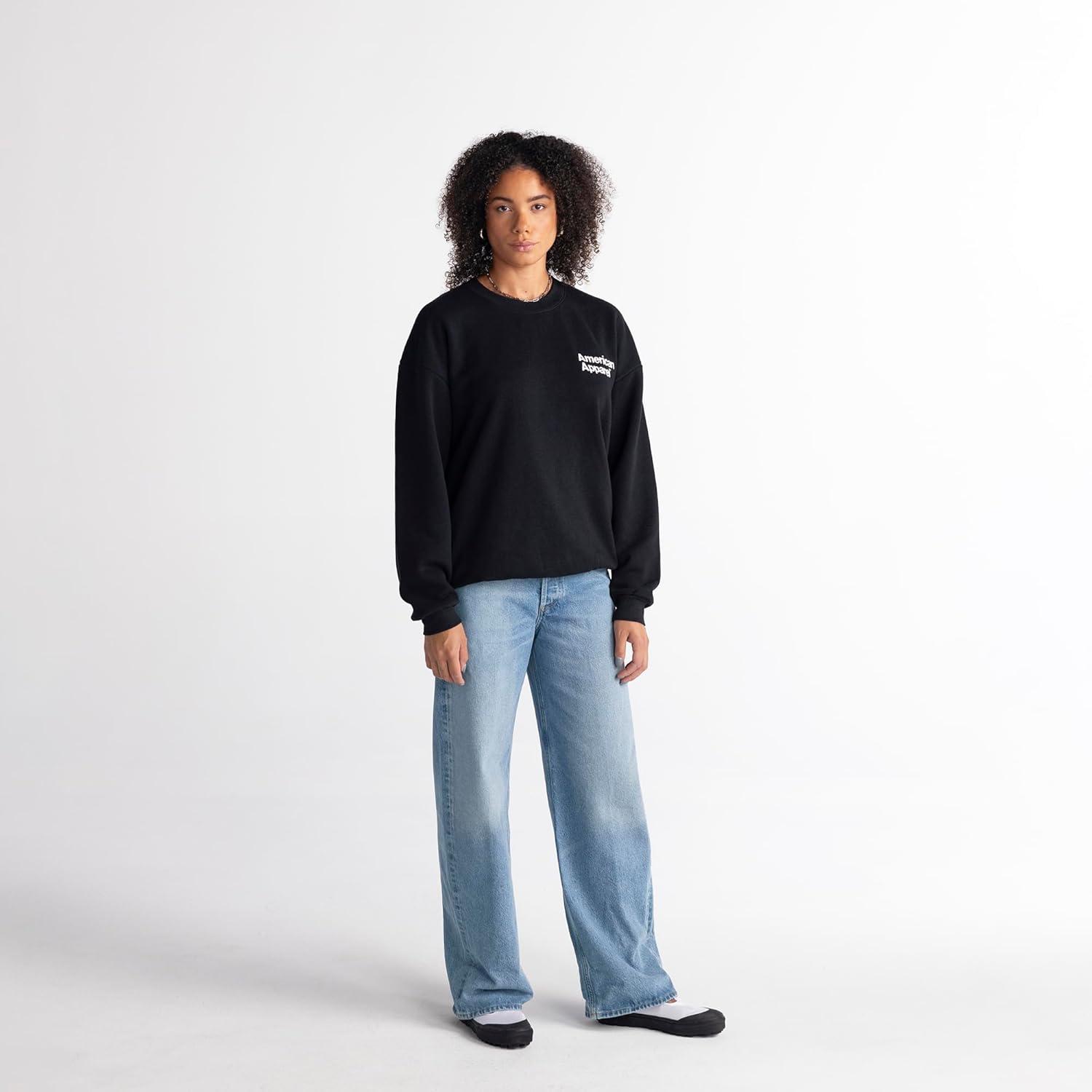 imageAmerican Apparel Adult ReFlex GRF496AA Fleece Crewneck SweatshirtBlack White Logo Left Embroidered 1pack