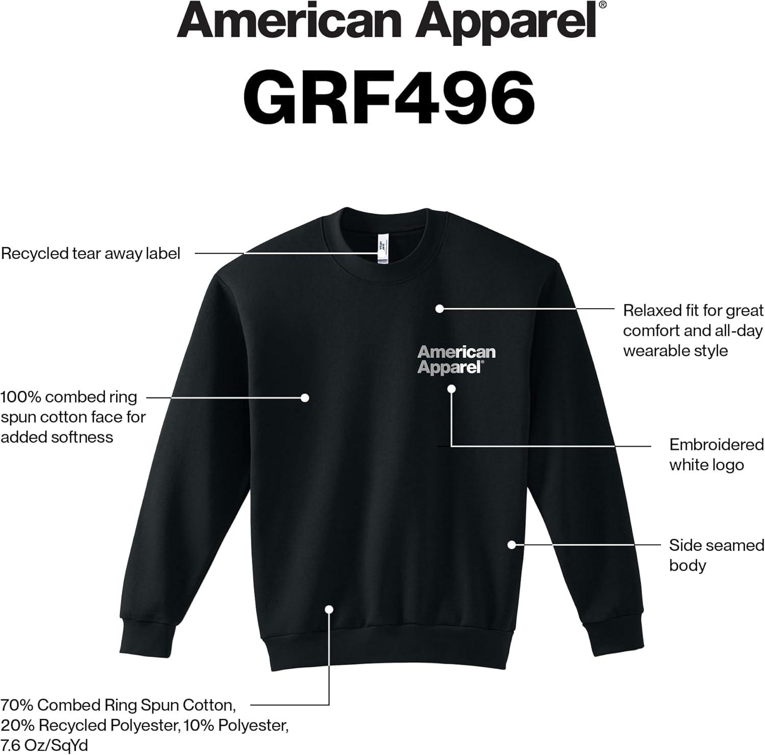 imageAmerican Apparel Adult ReFlex GRF496AA Fleece Crewneck SweatshirtBlack White Logo Left Embroidered 1pack