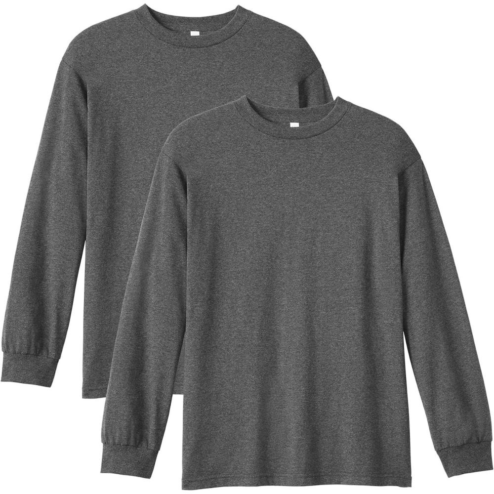 imageAmerican Apparel Adult Heavyweight Cotton Long Sleeve Style G1304 Tshirt 2PackHeather Charcoal 2pack