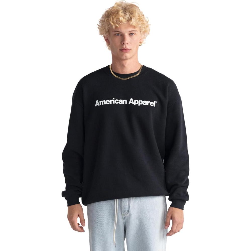 imageAmerican Apparel Adult ReFlex GRF496AA Fleece Crewneck SweatshirtBlack White Logo Center Print 1pack