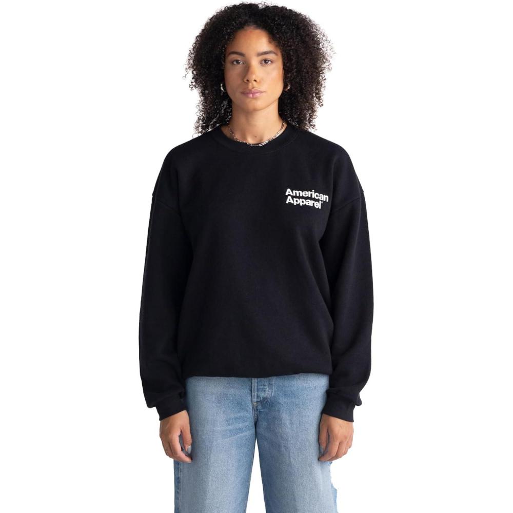 imageAmerican Apparel Adult ReFlex GRF496AA Fleece Crewneck SweatshirtBlack White Logo Left Embroidered 1pack