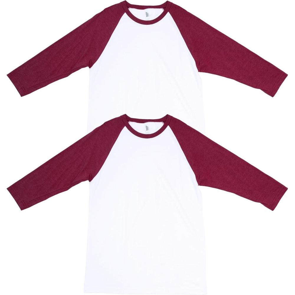 imageAmerican Apparel UnisexAdult CVC Raglan TShirt Style G2003cvc 2PackWhiteHeather Cardinal 2pack