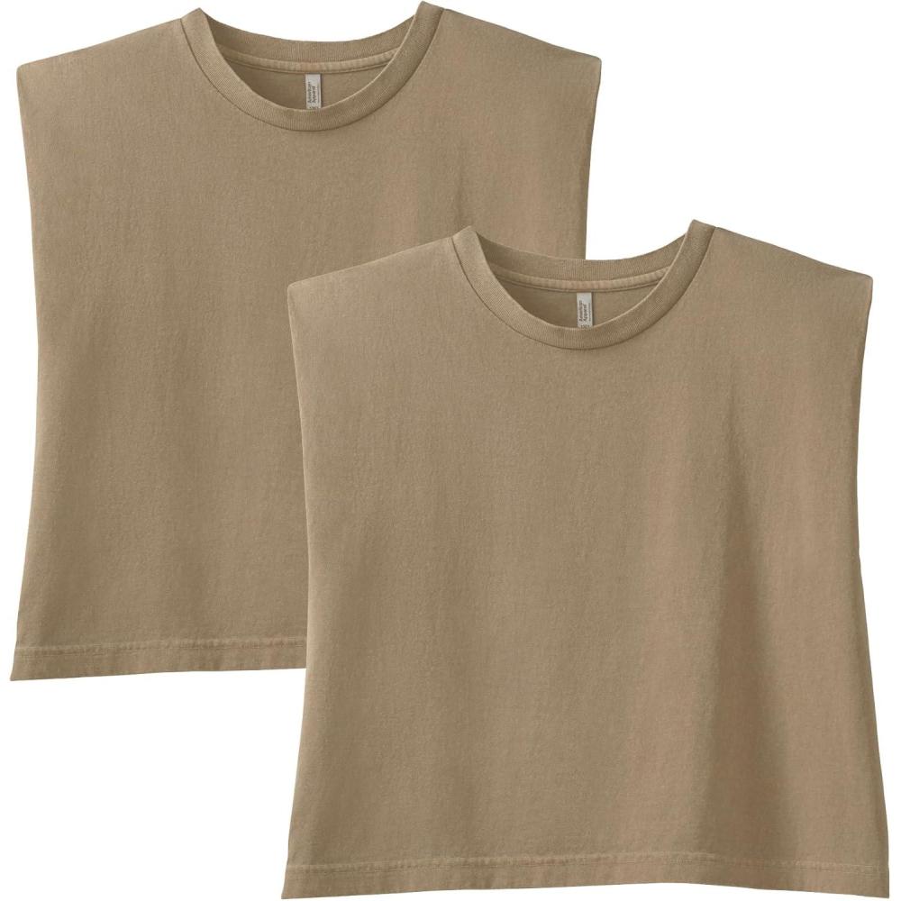 imageAmerican Apparel Womens Heavyweight Cotton Boxy Cropped and Garment Dyed Muscle TShirt Style G307gd 2PackFaded Brown 2pack