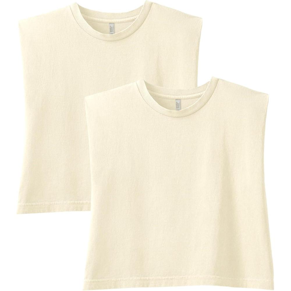 imageAmerican Apparel Womens Heavyweight Cotton Boxy Cropped and Garment Dyed Muscle TShirt Style G307gd 2PackFaded Cream 2pack