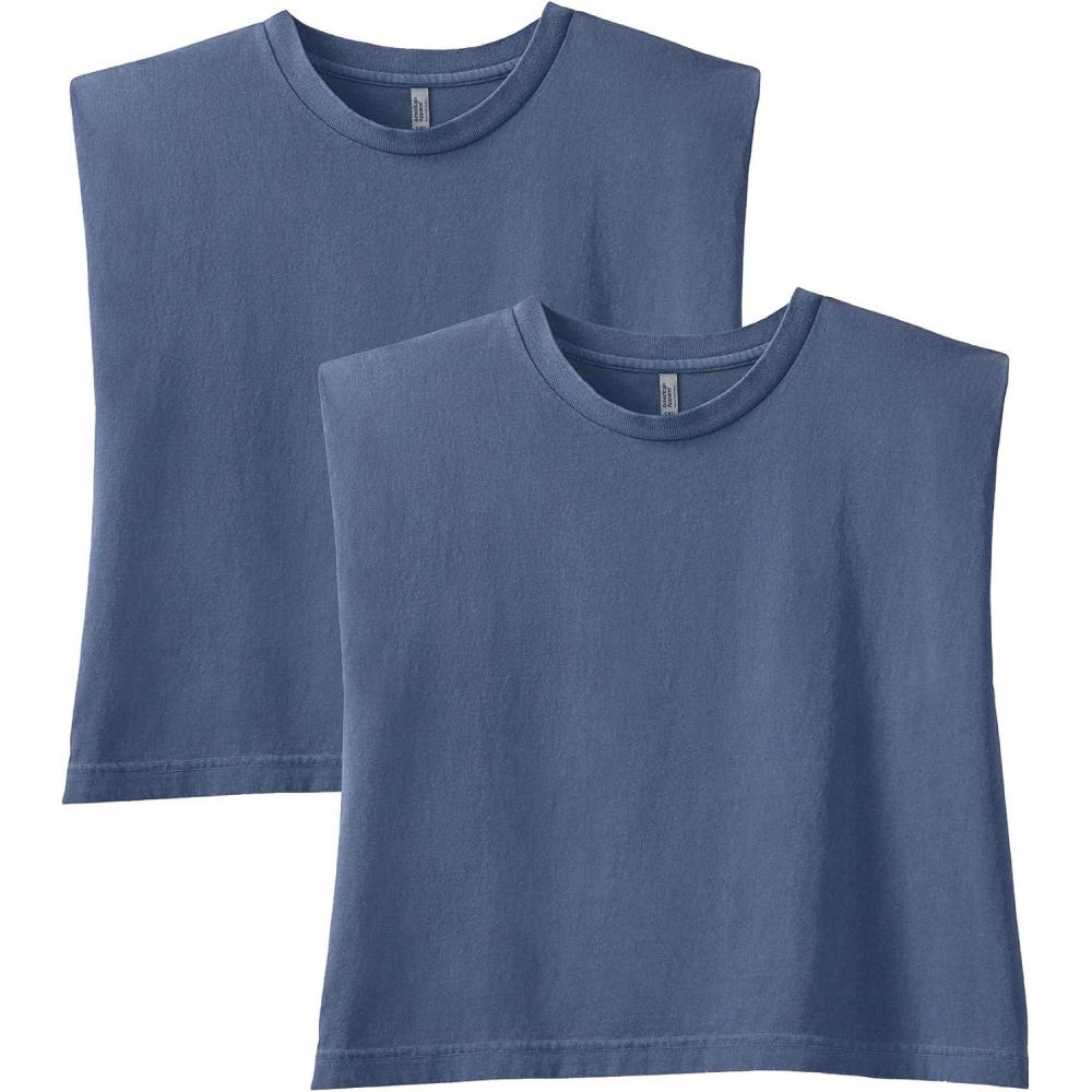 imageAmerican Apparel Womens Heavyweight Cotton Boxy Cropped and Garment Dyed Muscle TShirt Style G307gd 2PackFaded Navy 2pack