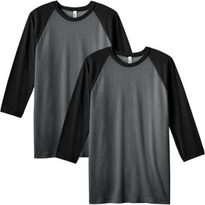 American Apparel Unisex-Adult CVC Raglan T-Shirt, Style G2003cvc, 2-Pack(Heather Charcoal/Black (2-pack))