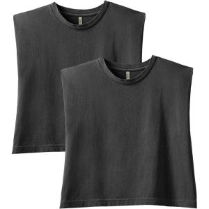 American Apparel Womens Heavyweight Cotton, Boxy, Cropped, and Garment Dyed Muscle T-Shirt, Style G307gd, 2-Pack(Faded Black (2-pack))