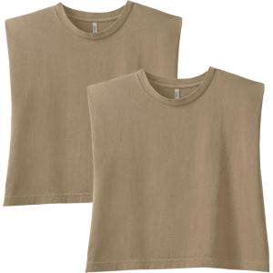 American Apparel Womens Heavyweight Cotton, Boxy, Cropped, and Garment Dyed Muscle T-Shirt, Style G307gd, 2-Pack(Faded Brown (2-pack))