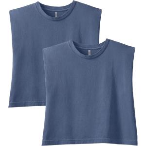 American Apparel Womens Heavyweight Cotton, Boxy, Cropped, and Garment Dyed Muscle T-Shirt, Style G307gd, 2-Pack(Faded Navy (2-pack))