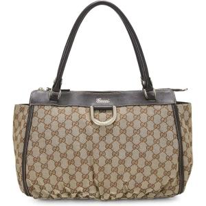WHAT GOES AROUND COMES AROUND Women’s Pre-Loved Gucci Brown Canvas D Ring Abbey Zip Tote(Brown)