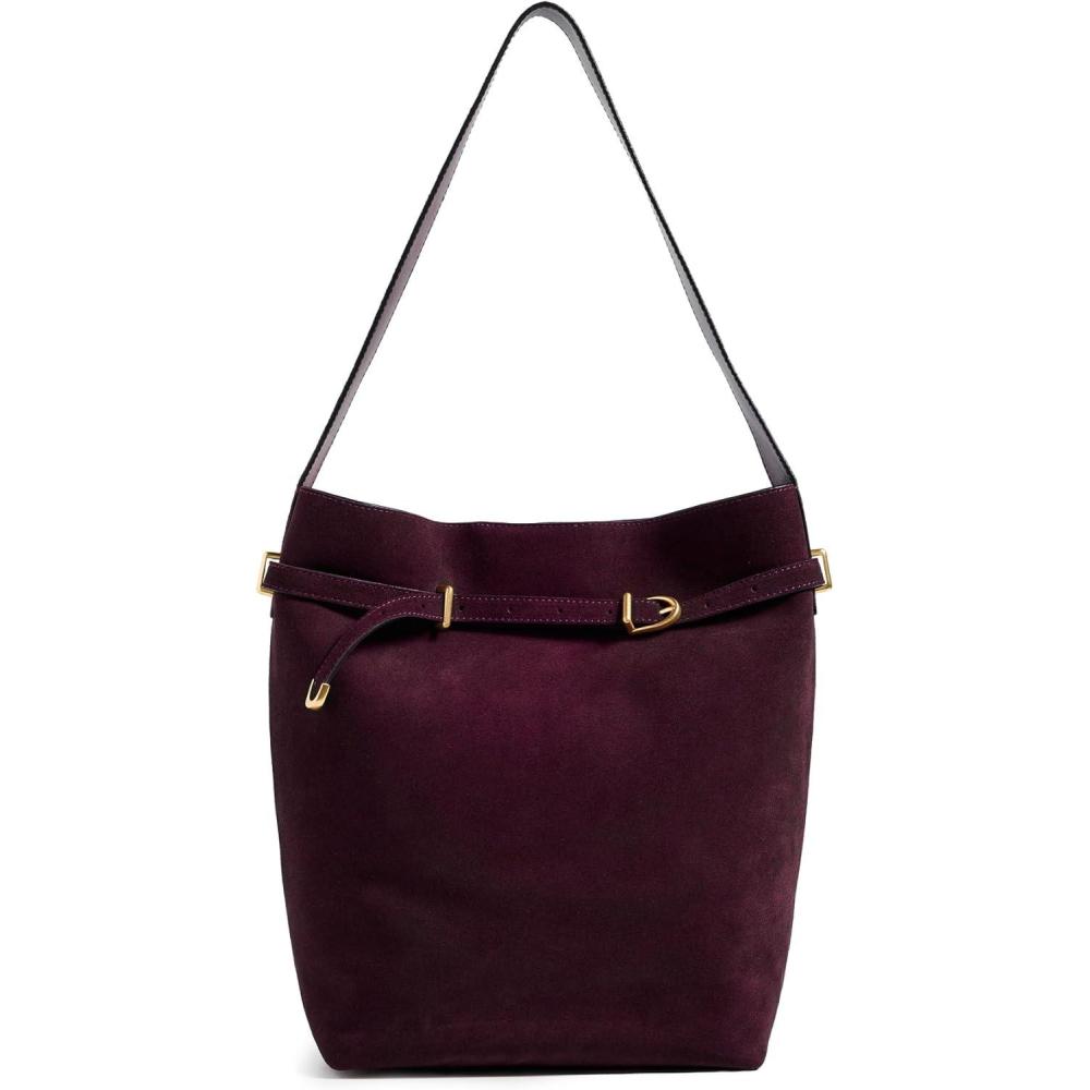 imageMadewell Womens The Essential Belted Bucket Tote In SuedeDark Burgundy