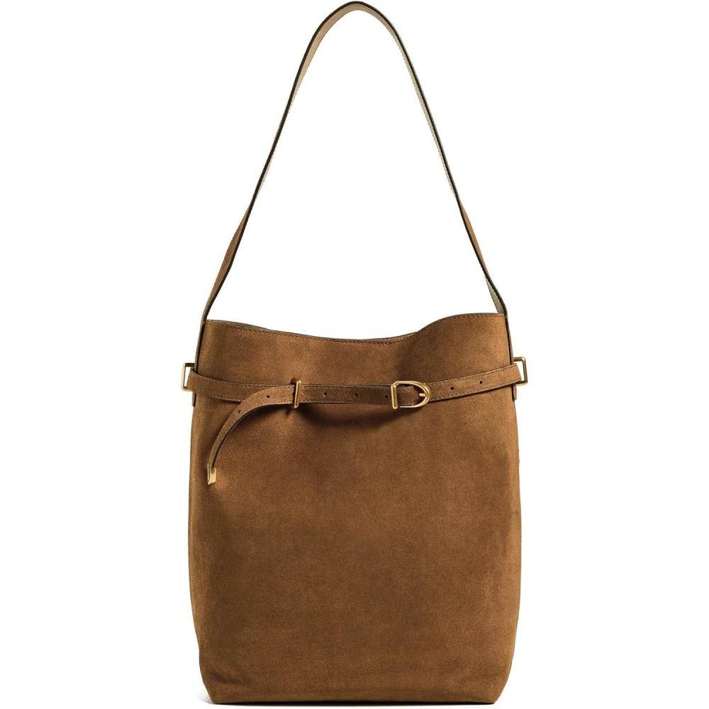 imageMadewell Womens The Essential Belted Bucket Tote In SuedeDried Acorn
