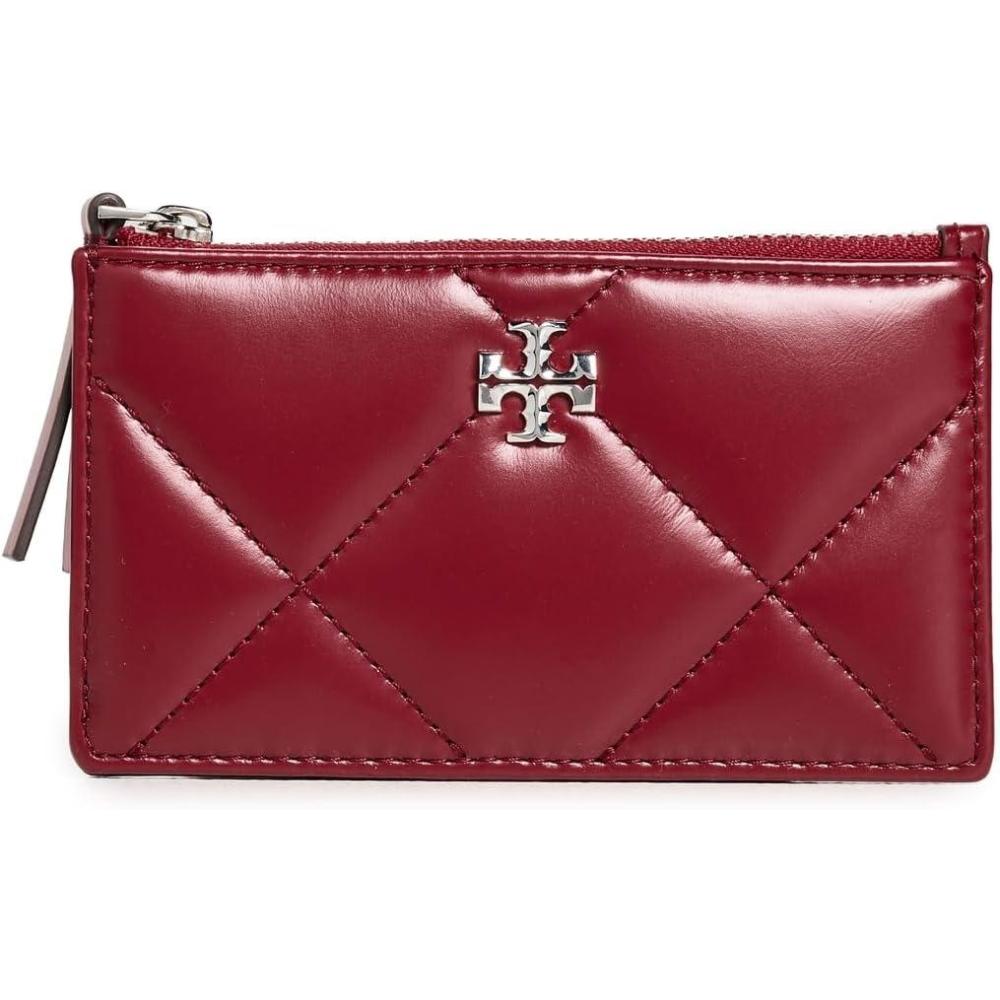 imageTory Burch Womens Kira Diamond Quilt Zip Card CaseRed