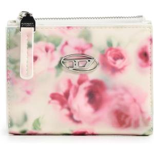 Diesel Women’s Play Bi-Fold Zip II, White/Pink Roses, One Size(White/Pink Roses)