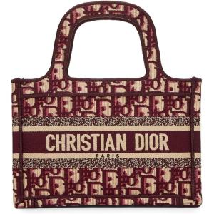 WHAT GOES AROUND COMES AROUND Women’s Pre-Loved Dior Burgundy Embroidered Mini Book Tote(Burgundy)