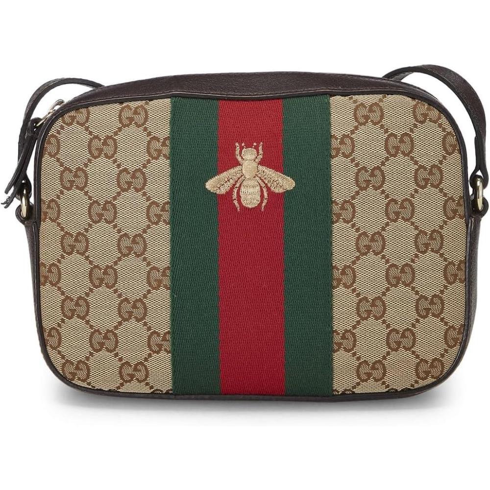imageWHAT GOES AROUND COMES AROUND Womens PreLoved Gucci Canvas Webby Small Shoulder BagBrown