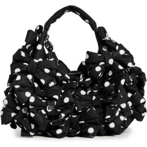 Ganni Women’s Mini Multi Bow Satin Print Hobo Bag(Black)