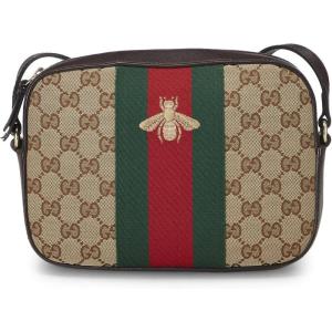 WHAT GOES AROUND COMES AROUND Women’s Pre-Loved Gucci Canvas Webby Small Shoulder Bag(Brown)
