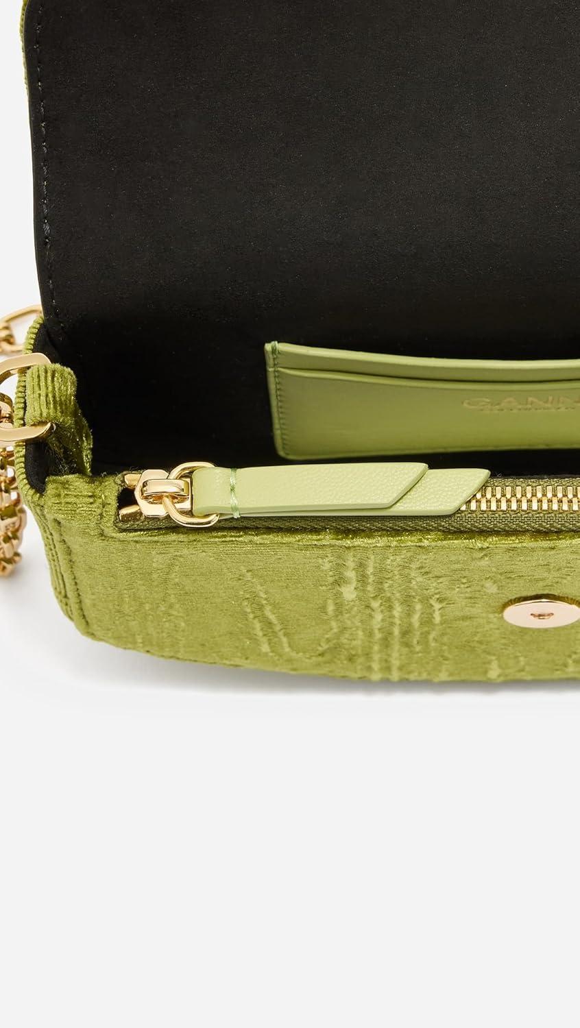 imageGanni Womens Lulu Wallet On Chain Velvet Moire Spinach Green One SizeSpinach Green