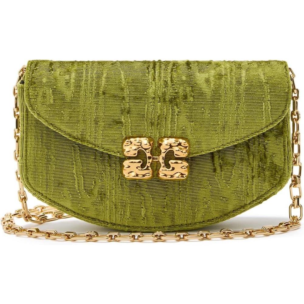 imageGanni Womens Lulu Wallet On Chain Velvet Moire Spinach Green One SizeSpinach Green