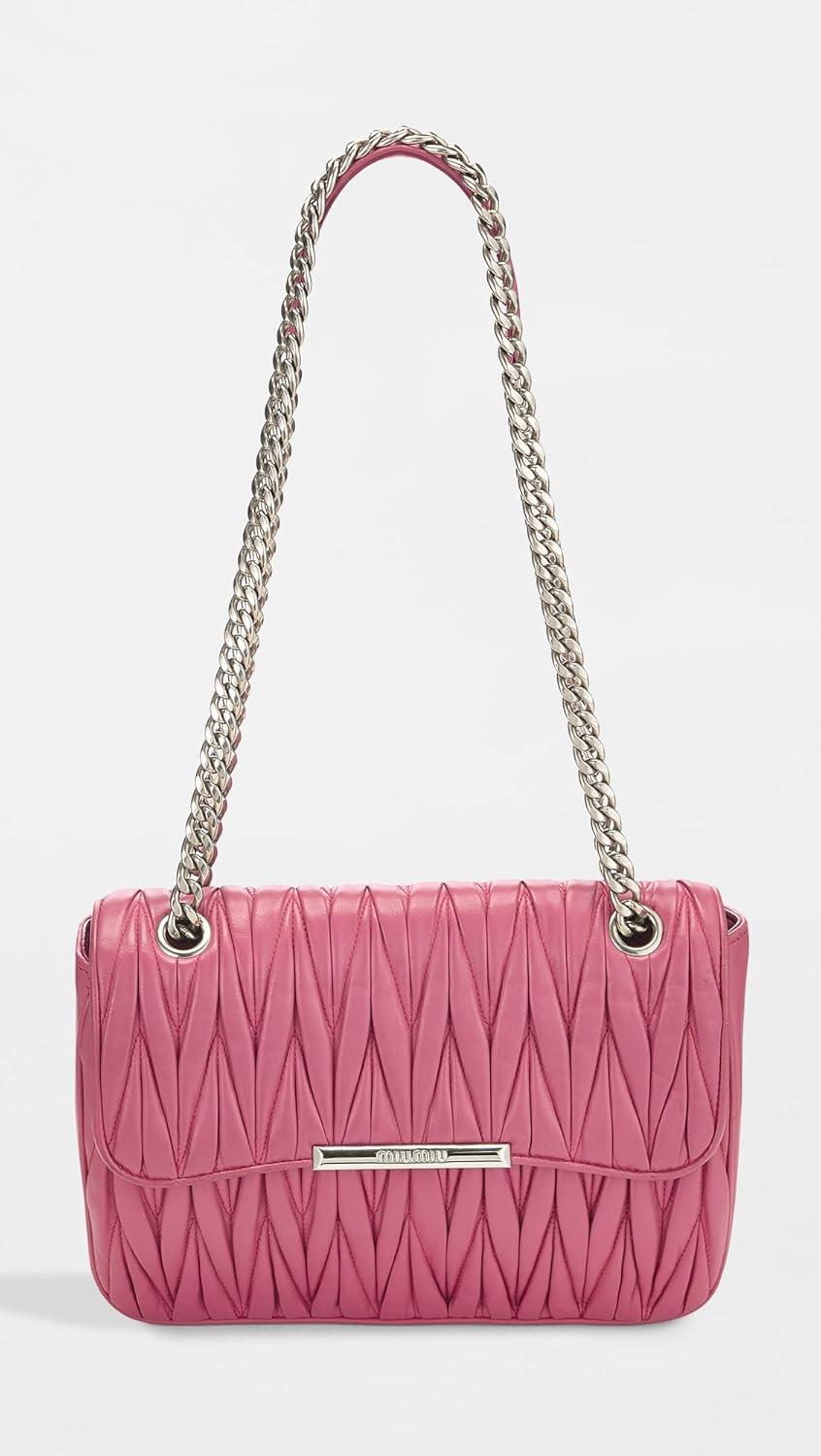 imageWHAT GOES AROUND COMES AROUND Womens PreLoved Miu Miu Pink Nappa Chain Flap Shoulder BagPink