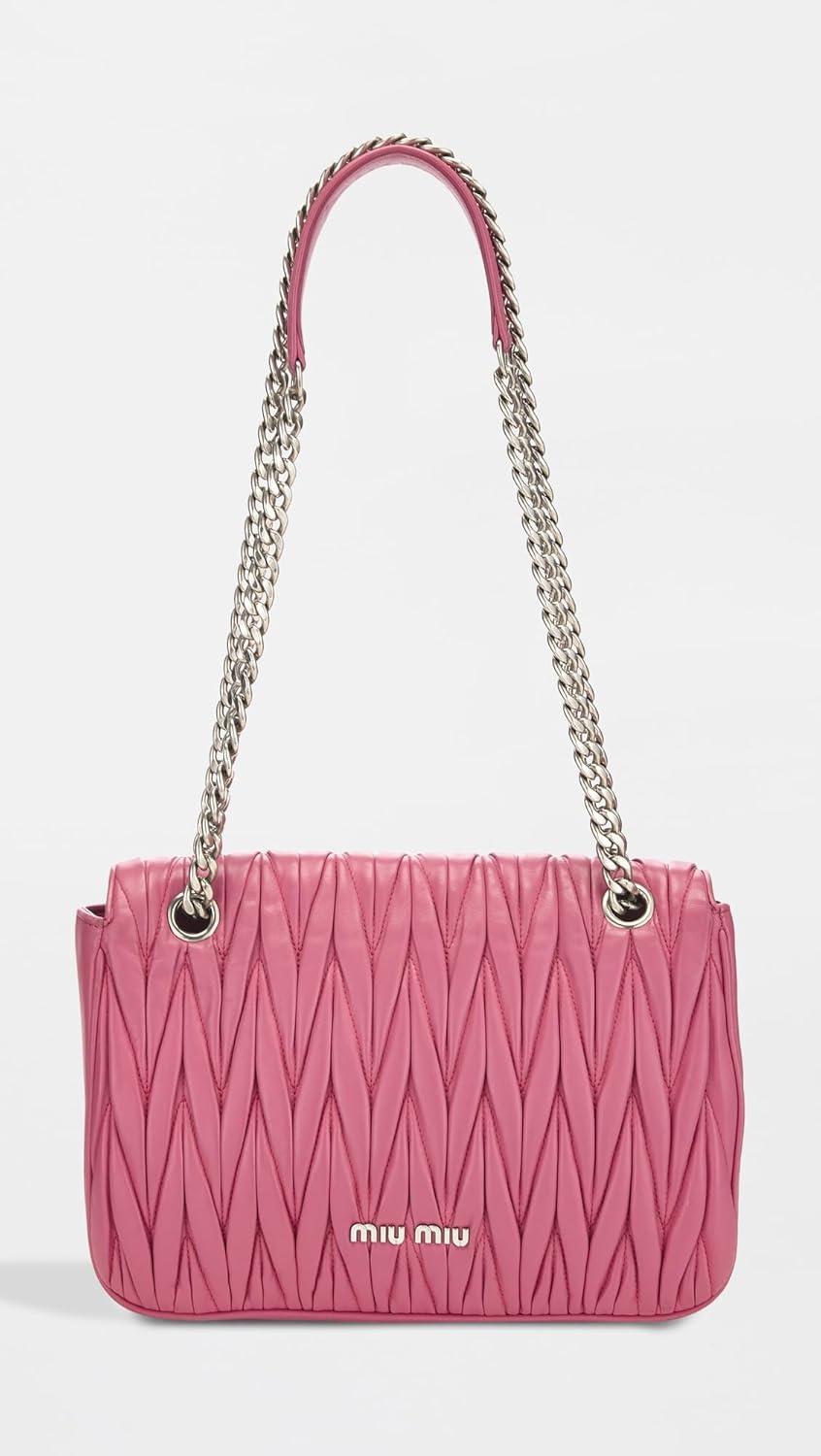 imageWHAT GOES AROUND COMES AROUND Womens PreLoved Miu Miu Pink Nappa Chain Flap Shoulder BagPink