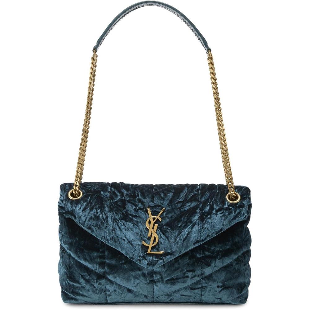 imageWHAT GOES AROUND COMES AROUND Womens PreLoved YSL Velvet Puffer Lou Lou Small Shoulder BagGreen