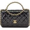 imageWHAT GOES AROUND COMES AROUND Womens PreLoved Chanel Leather Patent Top Handle Wallet On ChainBlack