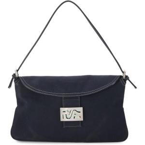 WHAT GOES AROUND COMES AROUND Women’s Pre-Loved Fendi Navy Canvas Shoulder Bag(Navy)
