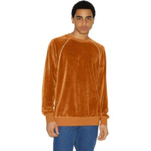 American Apparel mens Stretch Velour Long Sleeve Raglan Crewneck(Russet/White)