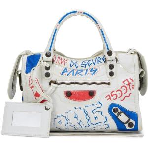 WHAT GOES AROUND COMES AROUND Women’s Pre-Loved Balenciaga White Agneau Graffiti Classic Shoulder Bag(White)