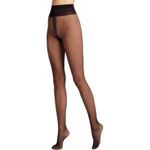 Wolford Individual 10 Den Back Seam Tights for Women Ultra Sheer Matte Pantyhose Logo Waistband Invisible Toe Reinforcement(Black)