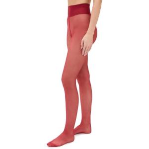 Wolford Individual 10 Den Back Seam Tights for Women Ultra Sheer Matte Pantyhose Logo Waistband Invisible Toe Reinforcement(Soft Cherry)