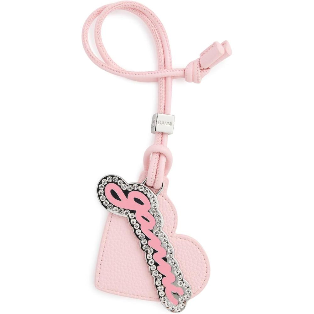 imageGanni Womens Bou Heart Mirror Printed Grained Key ChainChalk Pink