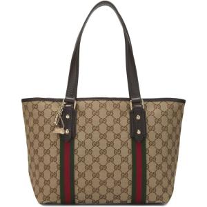 WHAT GOES AROUND COMES AROUND Women’s Pre-Loved Gucci Brown Canvas Jolicoeur Tote(Brown)