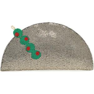 SIMONMILLER Women’s Beaded Lune Clutch(Silver/Olive Motif)