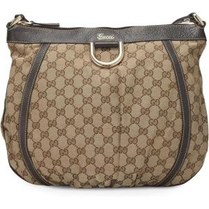 What Goes Around Comes Around Women’s Pre-Loved Gucci Brown Canvas D Ring Abbey Messenger Bag, Brown, One Size(Brown)
