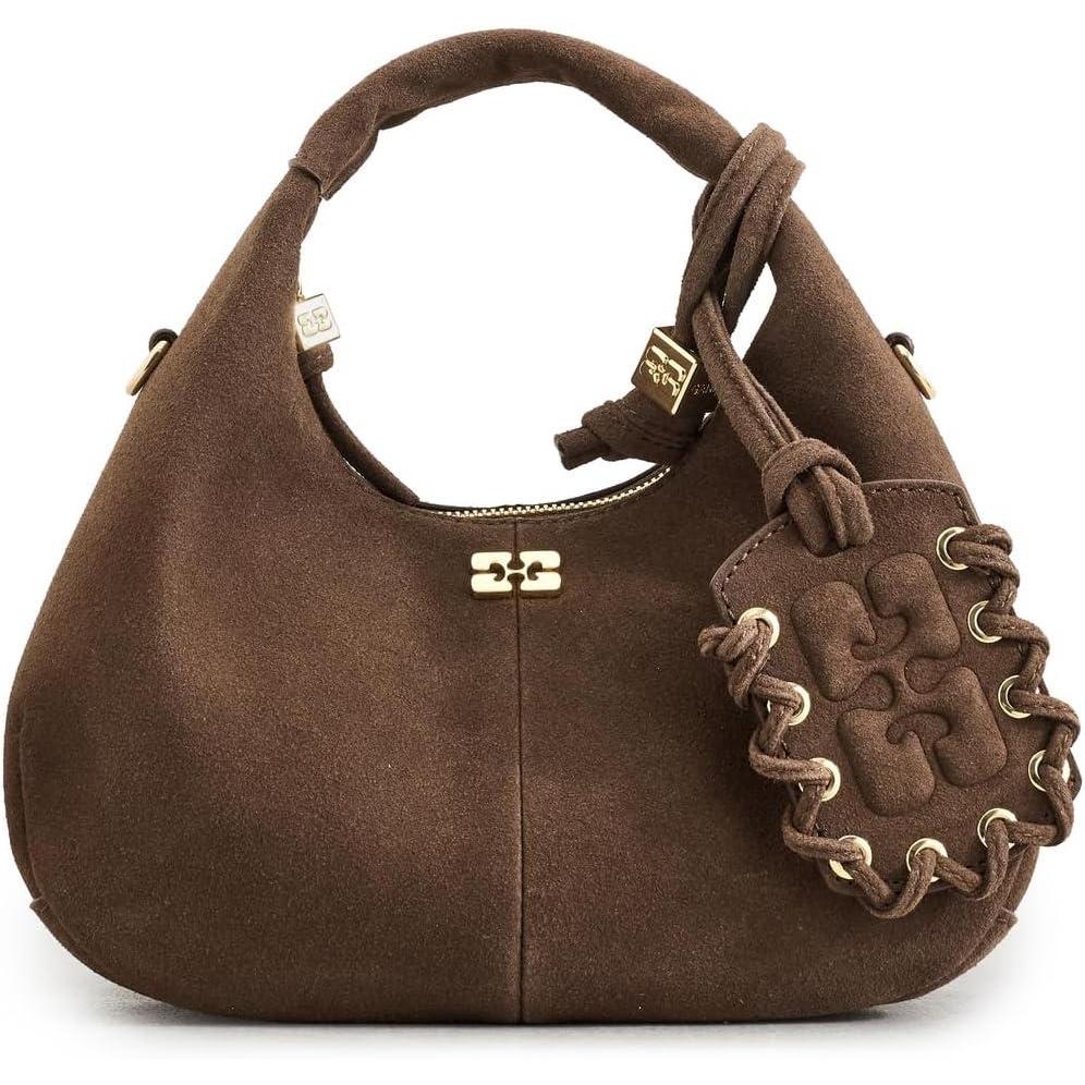 imageGANNI Womens Recycled Suede Mini Hobo BagChicory Coffee