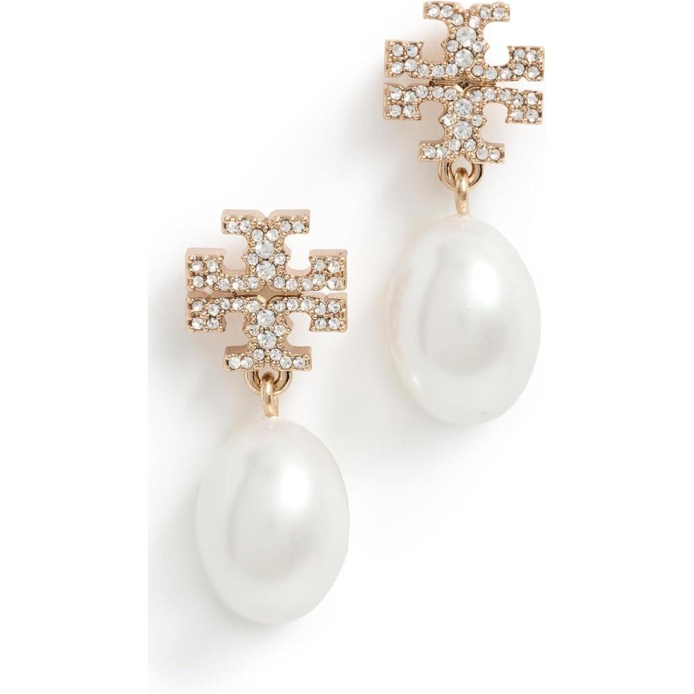 imageTory Burch Womens Kira Pave Pearl Drop Earrings Tory GoldPearl One Size