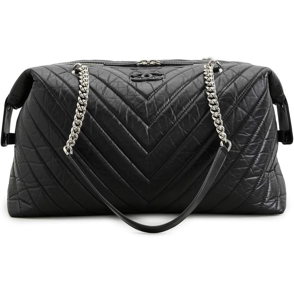 imageWhat Goes Around Comes Around Womens PreLoved Chanel Black Calfskin Chevron Quilted Duffle Bag Black One SizeBlack