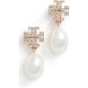 imageTory Burch Womens Kira Pave Pearl Drop Earrings Tory GoldPearl One Size