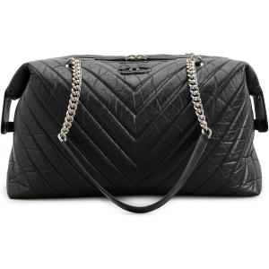What Goes Around Comes Around Women’s Pre-Loved Chanel Black Calfskin Chevron Quilted Duffle Bag, Black, One Size(Black)