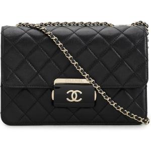 What Goes Around Comes Around Women’s Pre-Loved Chanel Black Lambskin Beauty Lock Flap M Shoulder Bag(Black)