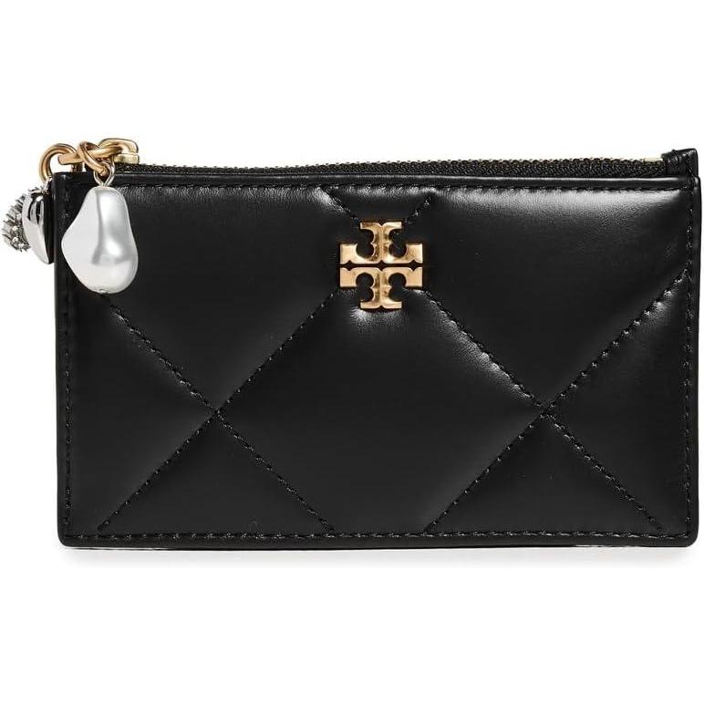 imageTory Burch Womens Kira Diamond Quilt Charm Zip Card CaseBlack