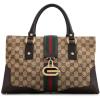 imageWHAT GOES AROUND COMES AROUND Womens PreLoved Gucci Brown Canvas Web Junco Large Tote Brown One SizeBrown